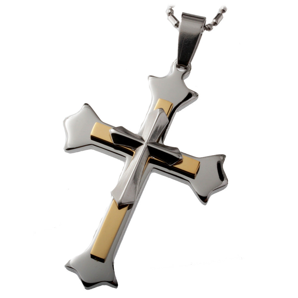 Large Cross Pendant for Men, Two-tone Cross Necklace