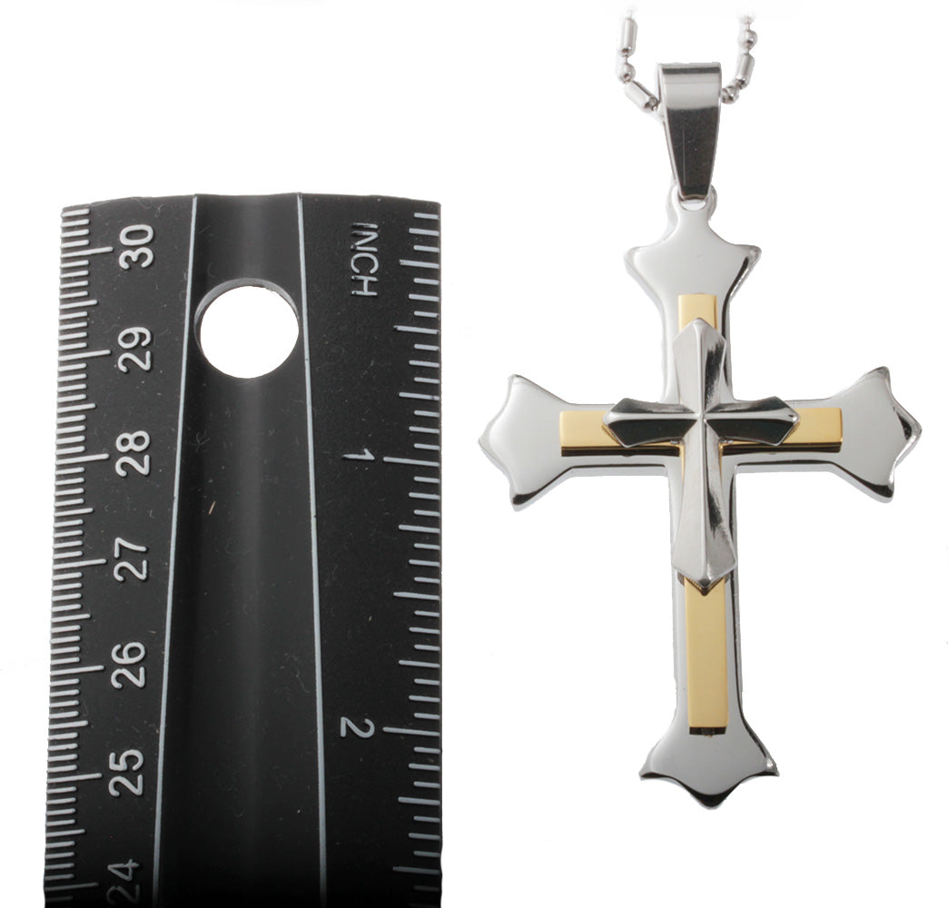 Large Cross Pendant for Men, Two-tone Cross Necklace