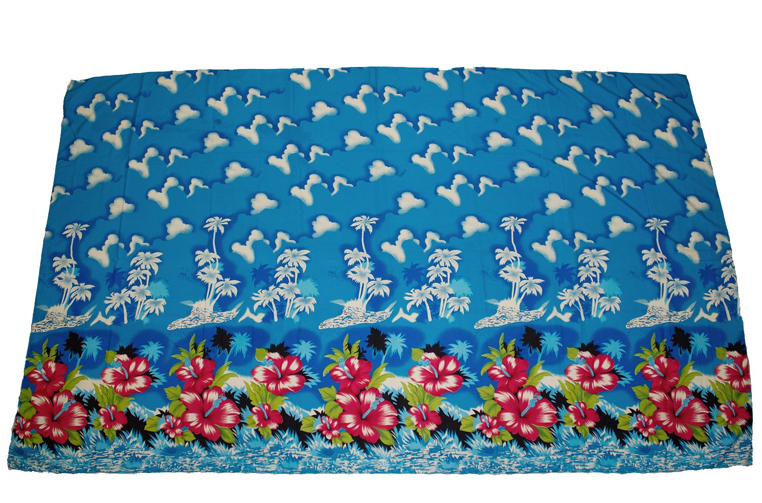 Large Pareo Sarong - Blue Hibiscus Flower