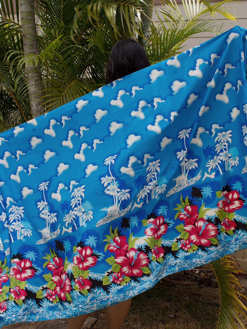 Large Pareo Sarong - Blue Hibiscus Flower