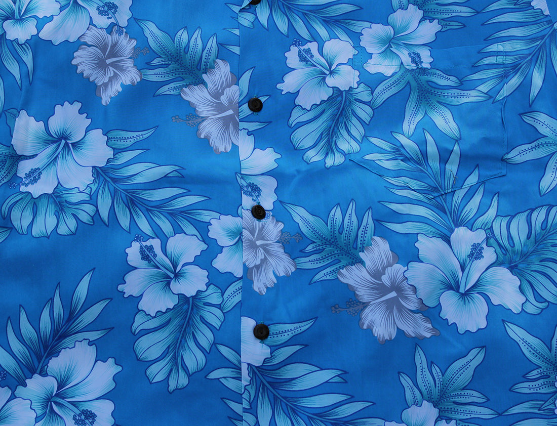 Light weight Rayon Hawaiian Shirt<br> #1 Blue /blue flower M - 2XL