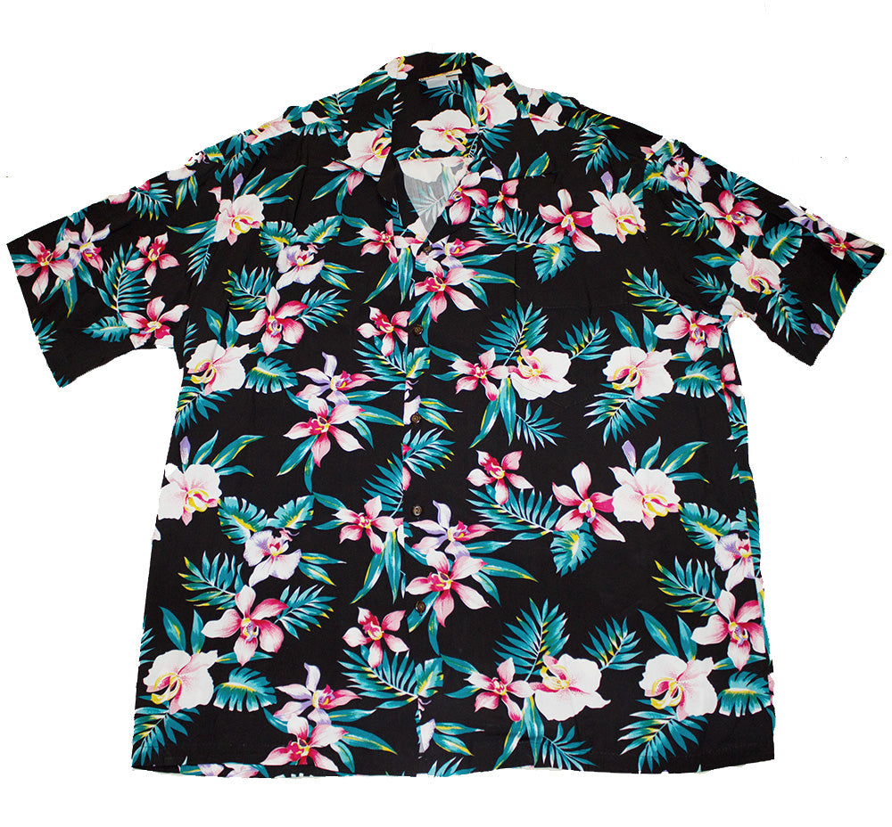 Light weight Rayon Shirt<br>#21 Hibiscus black
