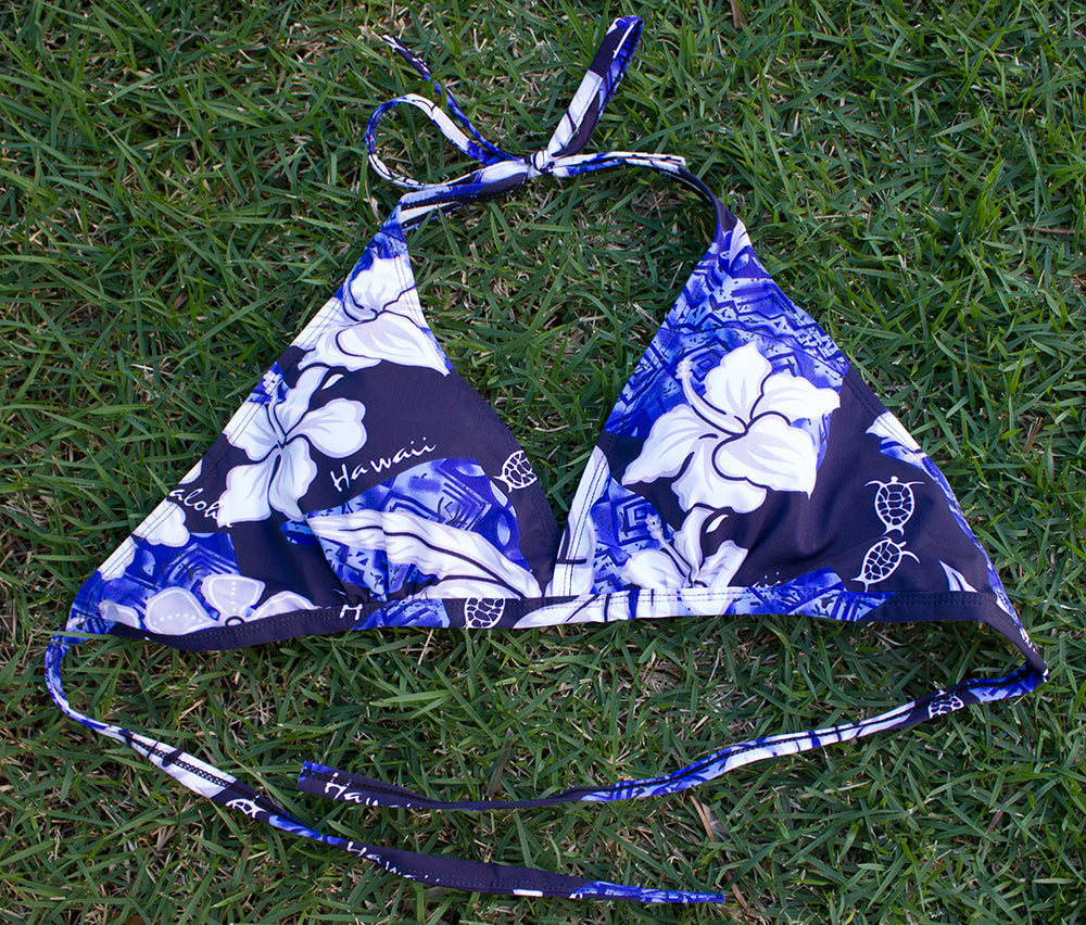 matching Bikini top -Island turtle /blue