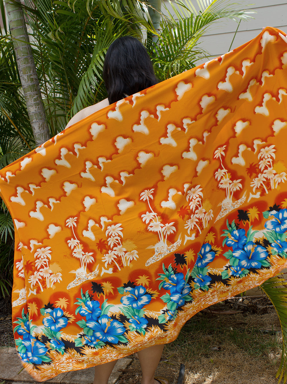 Large Pareo Sarong - Orange Hibiscus Flower