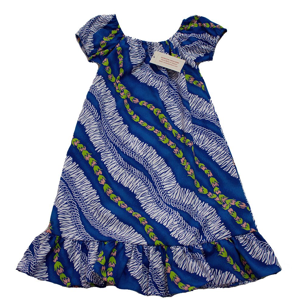 Rainview Creations<br>Girls Long Muumuu, Blue Leis