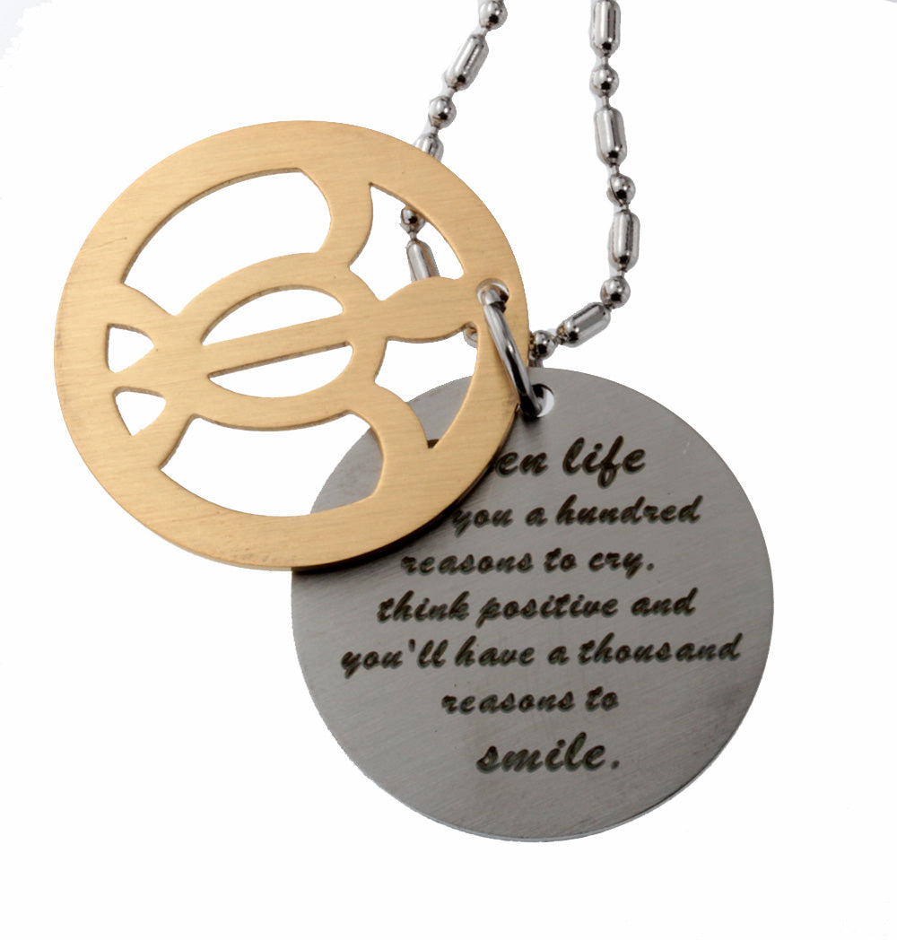 Sea Turtle with Inspirational Message Stainless Steel Pendant