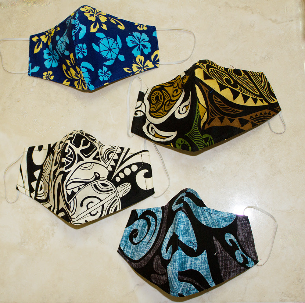 Set of 4 Hawaii Fabric Three Layer<br>Face Mask Cover