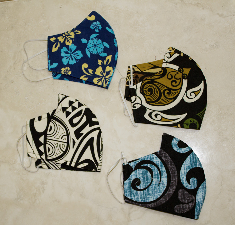 Set of 4 Hawaii Fabric Three Layer<br>Face Mask Cover
