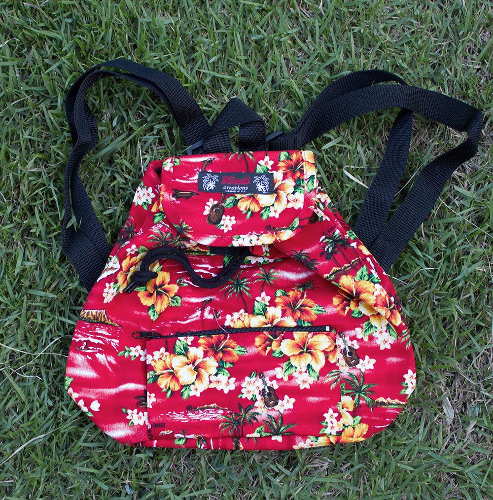 Small Backpack<br>Red plumeria
