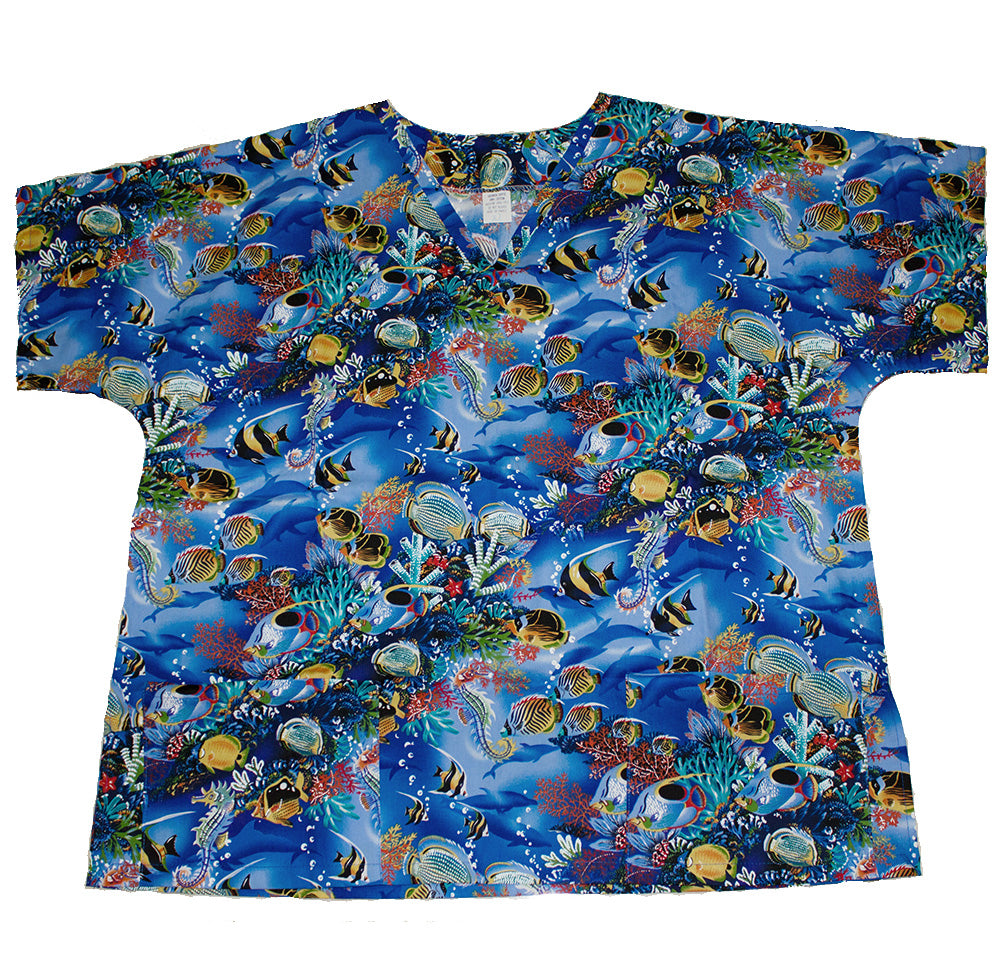 #53 Hawaii Scrub Top, Blue Reef