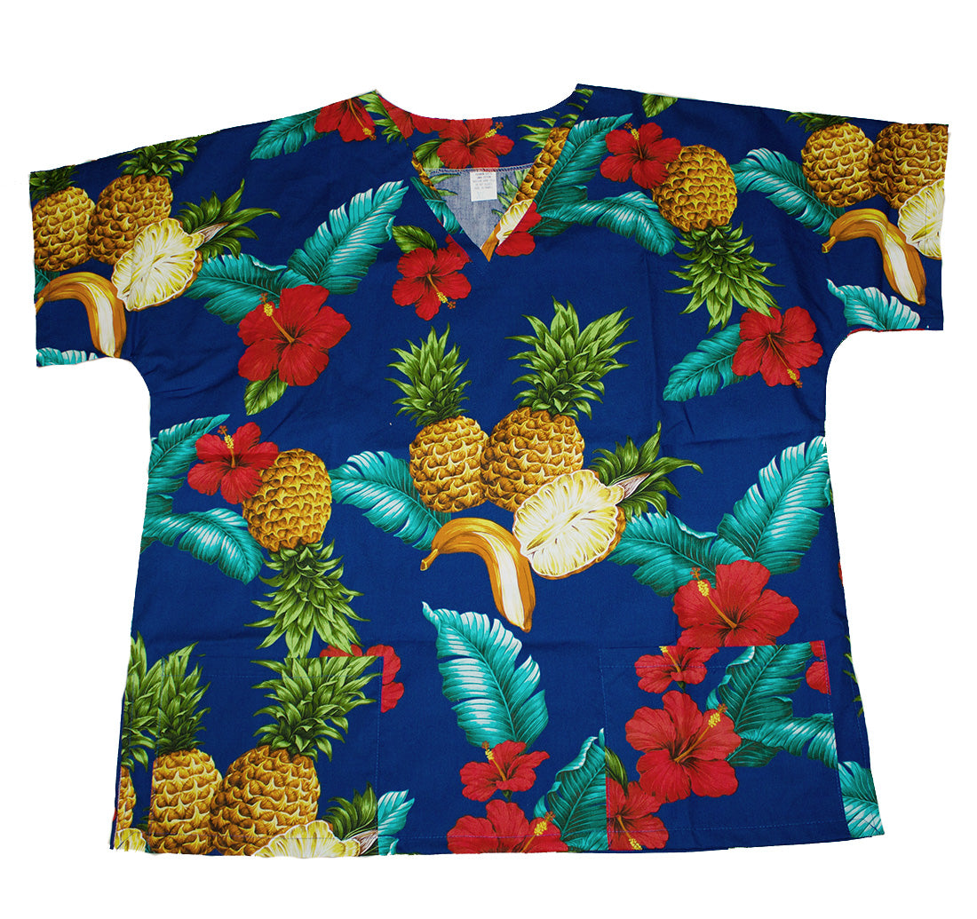 #5 Hawaii Scrub Top, Blue Pineapple