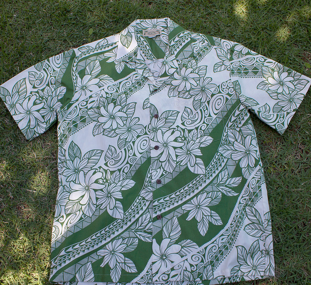 103 Hawaiian Shirt  Green & White M-2XL