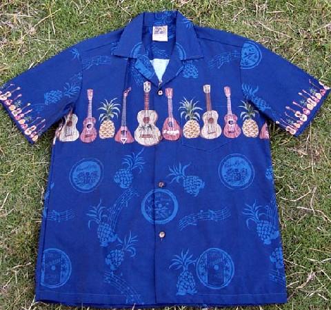 109 Hawaii shirt<br>Blue Ukulele. M-2XL