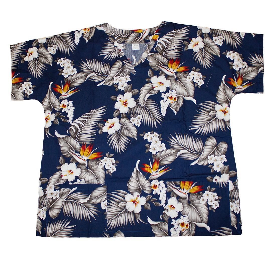 #35 Hawaii Scrub Top, Navy Flower