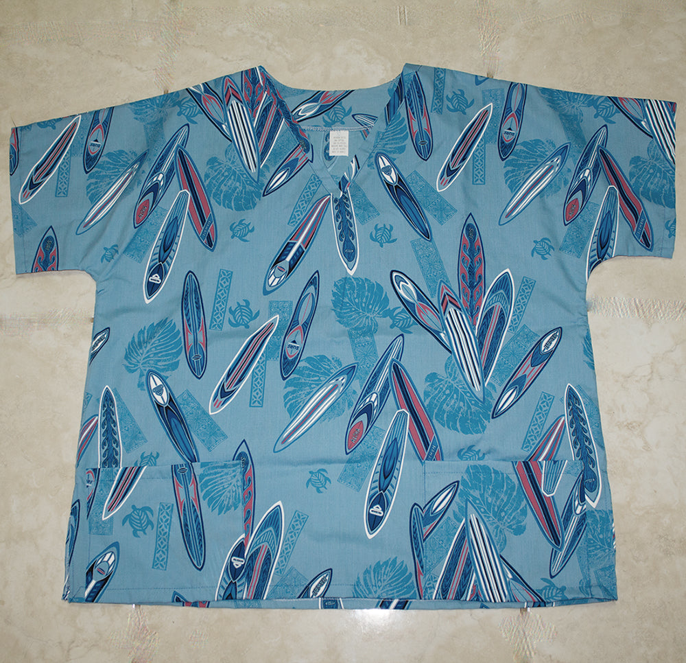 #46 Hawaii Scrub Top, Blue big surfboard