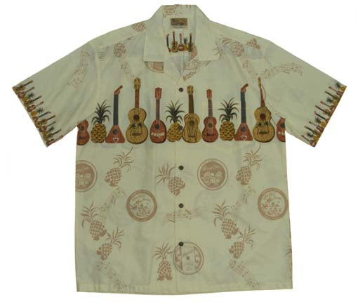 Hawaiian Shirts Ukulele Hawaii Mens 100% Cotton Shirt