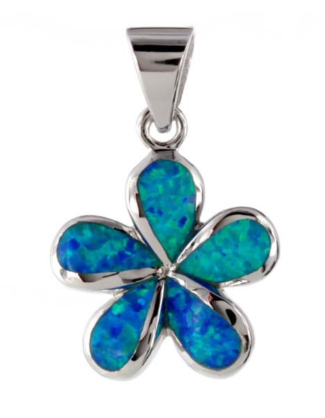 Silver pendant<br>Aqua opal 18mm plumeria