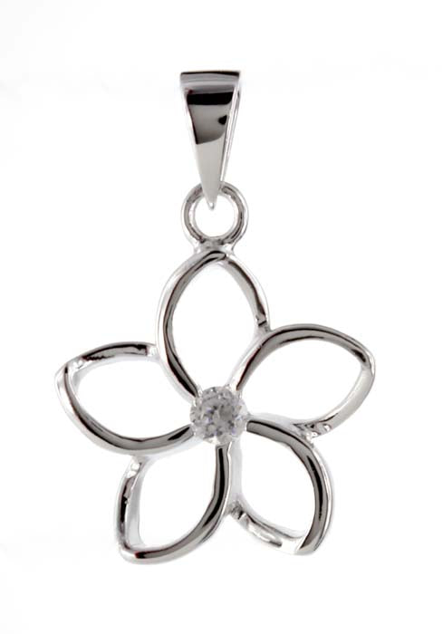 Silver pendant<br>Open Plumeria flower