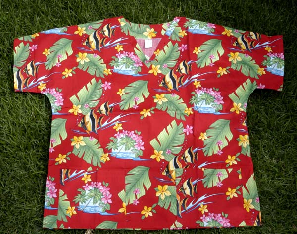 49 Hawaii Scrub Top, Tropical fish / red