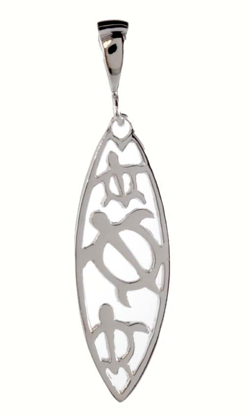 Silver pendant<br>Three turtle surfboard