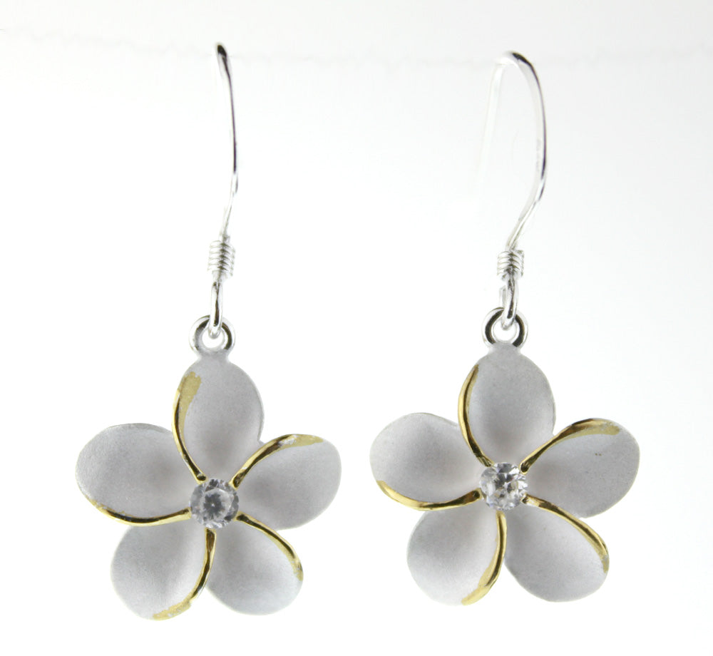 Plumeria two tone hoop earring