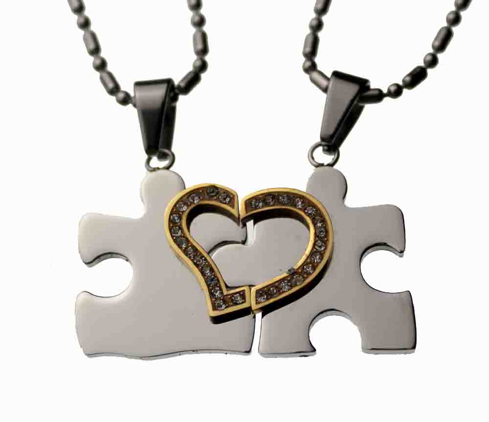 Lovers couple pendant Matching set <br>Puzzle split heart