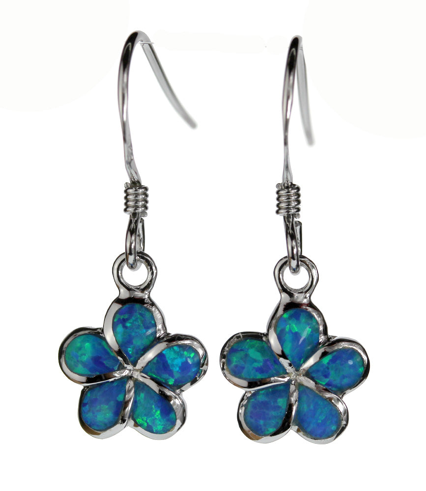 Silver Earrings<br>Simulated Opal plumeria