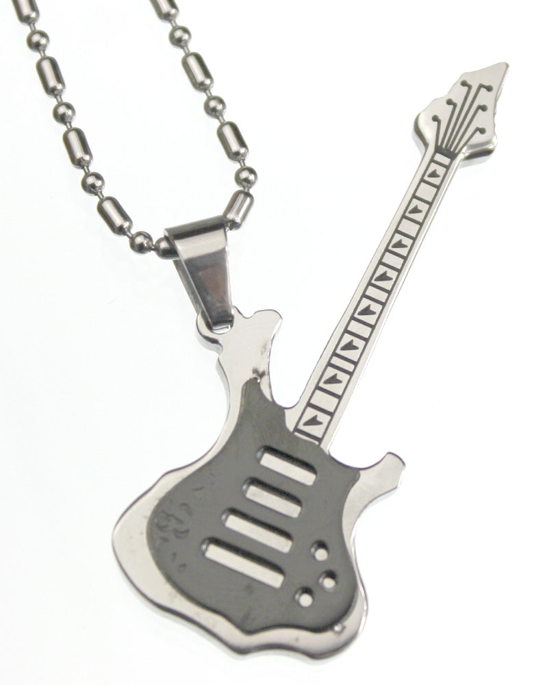 Stainless Steel Pendant<br>Black Guitar