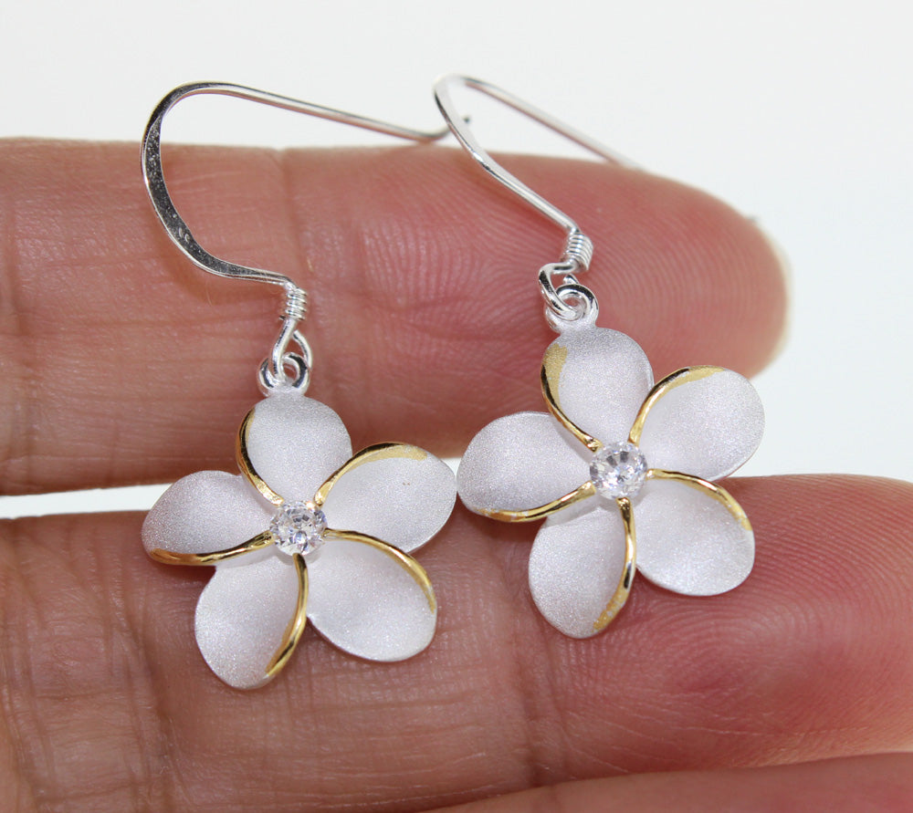 Plumeria two tone hoop earring