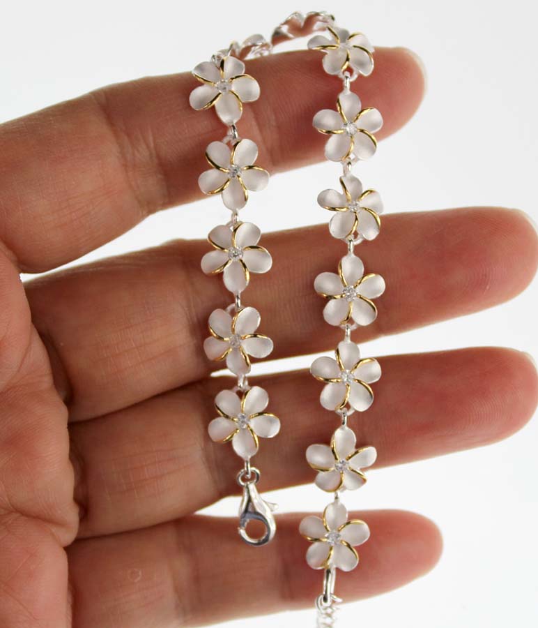 Plumeria two tone Bracelet 10mm