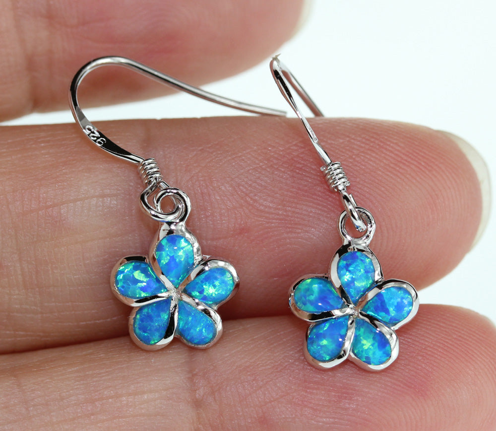 Silver Earrings<br>Simulated Opal plumeria