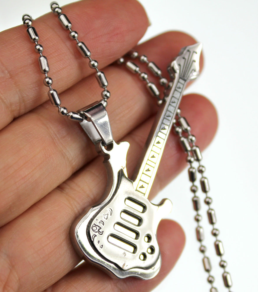 Stainless Steel Pendant<br>Black Guitar