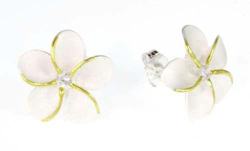 #4 Plumeria w/ CZ two tone Earrings