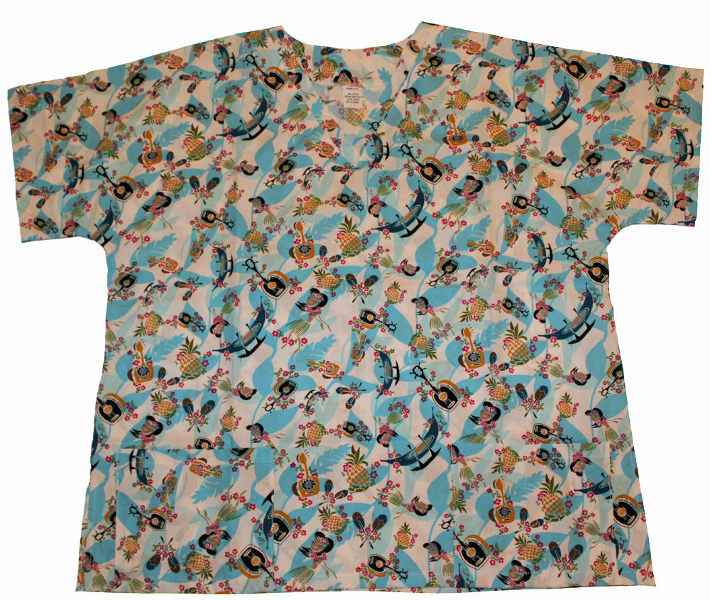 Hawaii Scrub Top, Hula girl blue