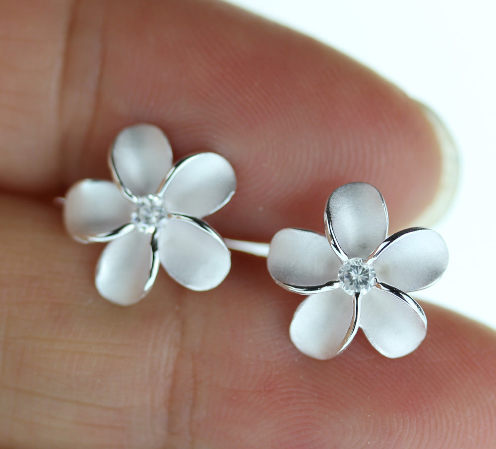 Plumeria w/ CZ  Earrings