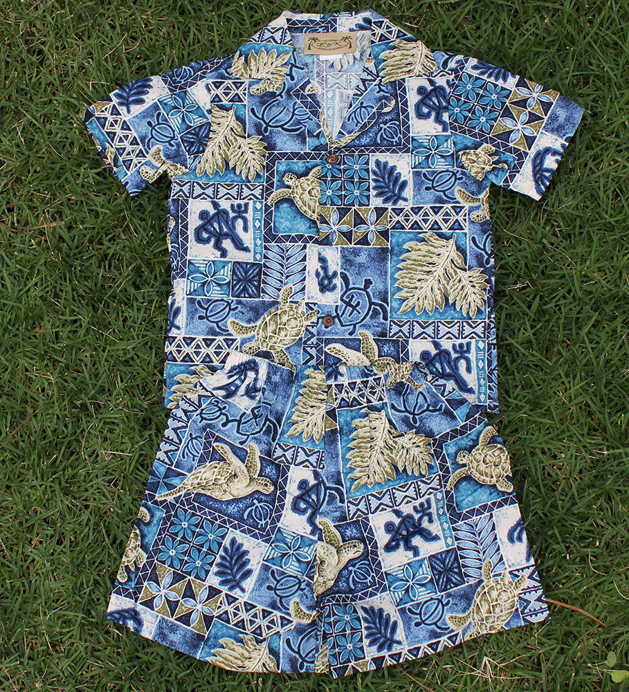 Kids shirt /short set - Blue turtle