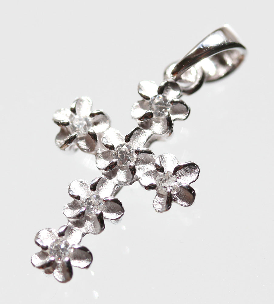 6mm Plumeria flower cross pendant