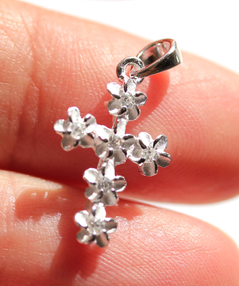 6mm Plumeria flower cross pendant