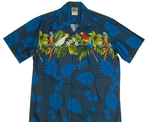 127  Hawaiian shirt Navy blue parrots M-2XL