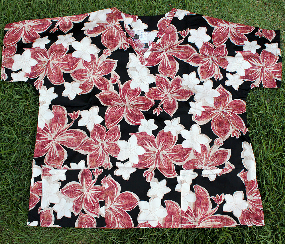 Hawaii Scrub Top, Maroon Plumeria