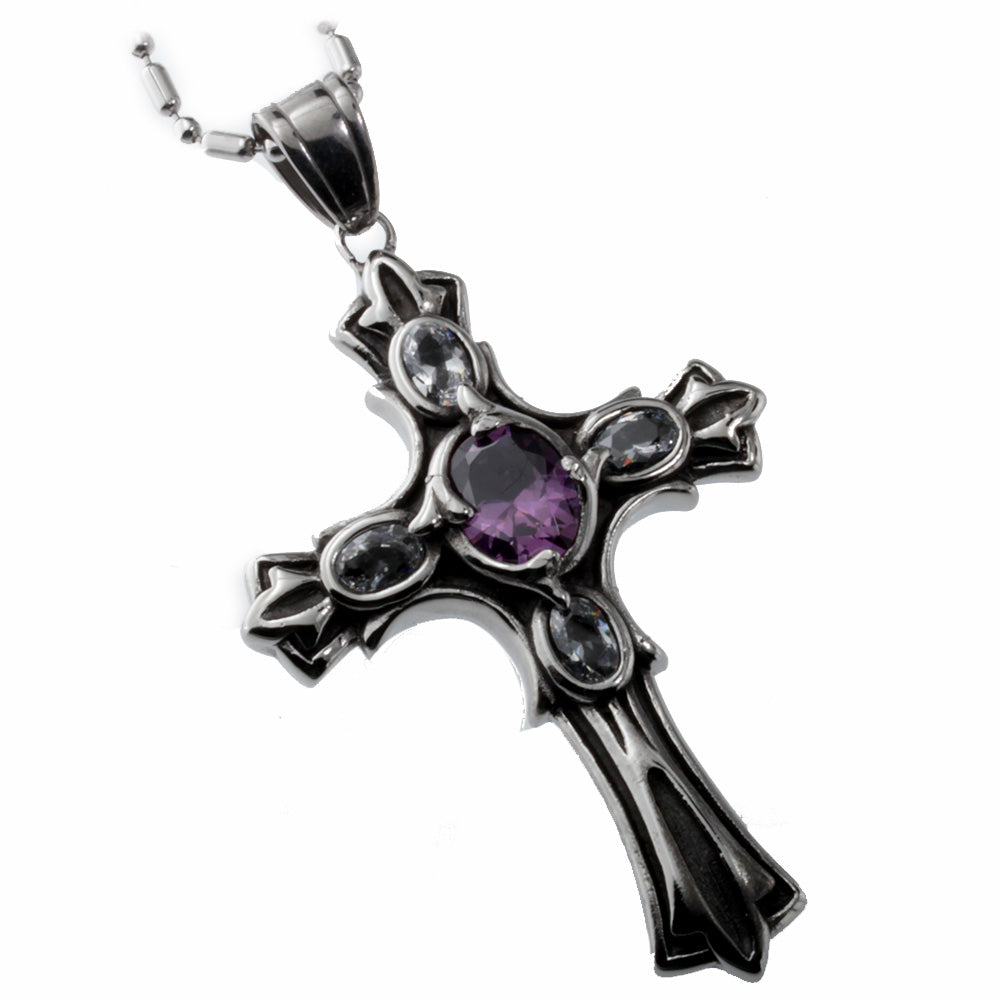 Cross Pendant with Purple Crystal