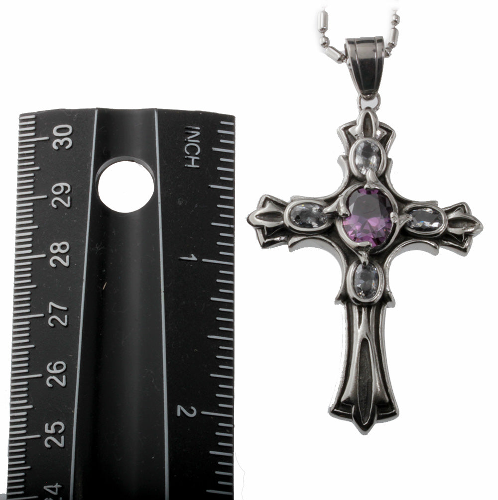 Cross Pendant with Purple Crystal