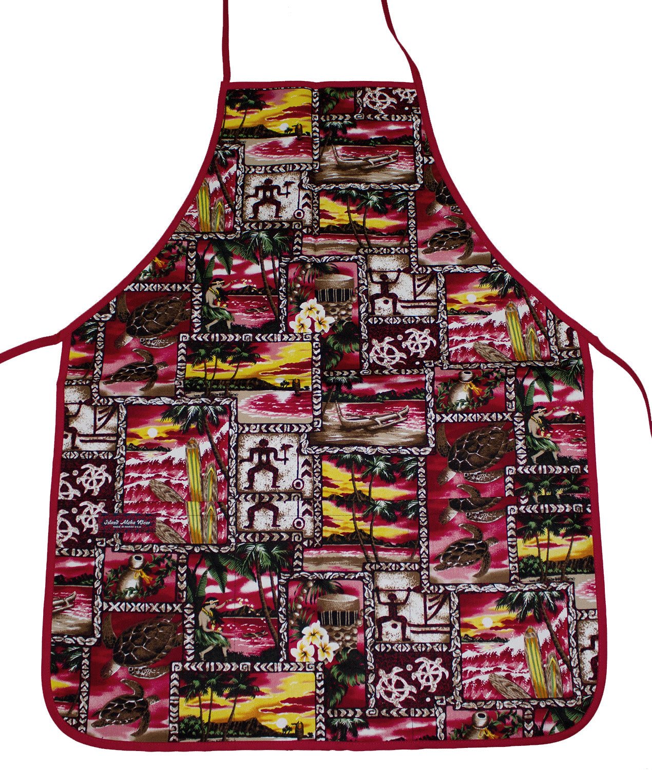 Hawaii Apron- Red Tapa Turtle