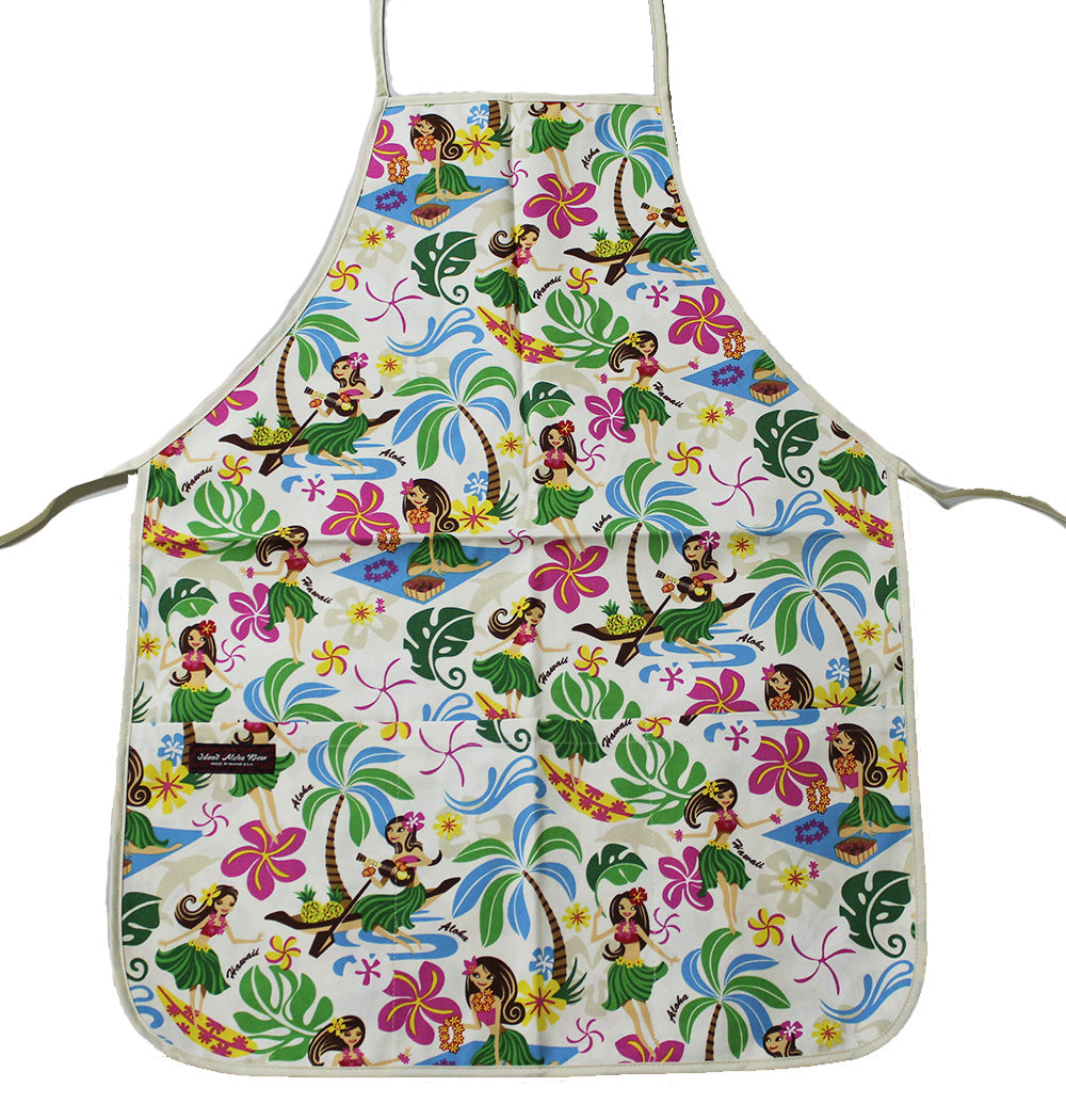 Hawaii Apron - White Hula girls