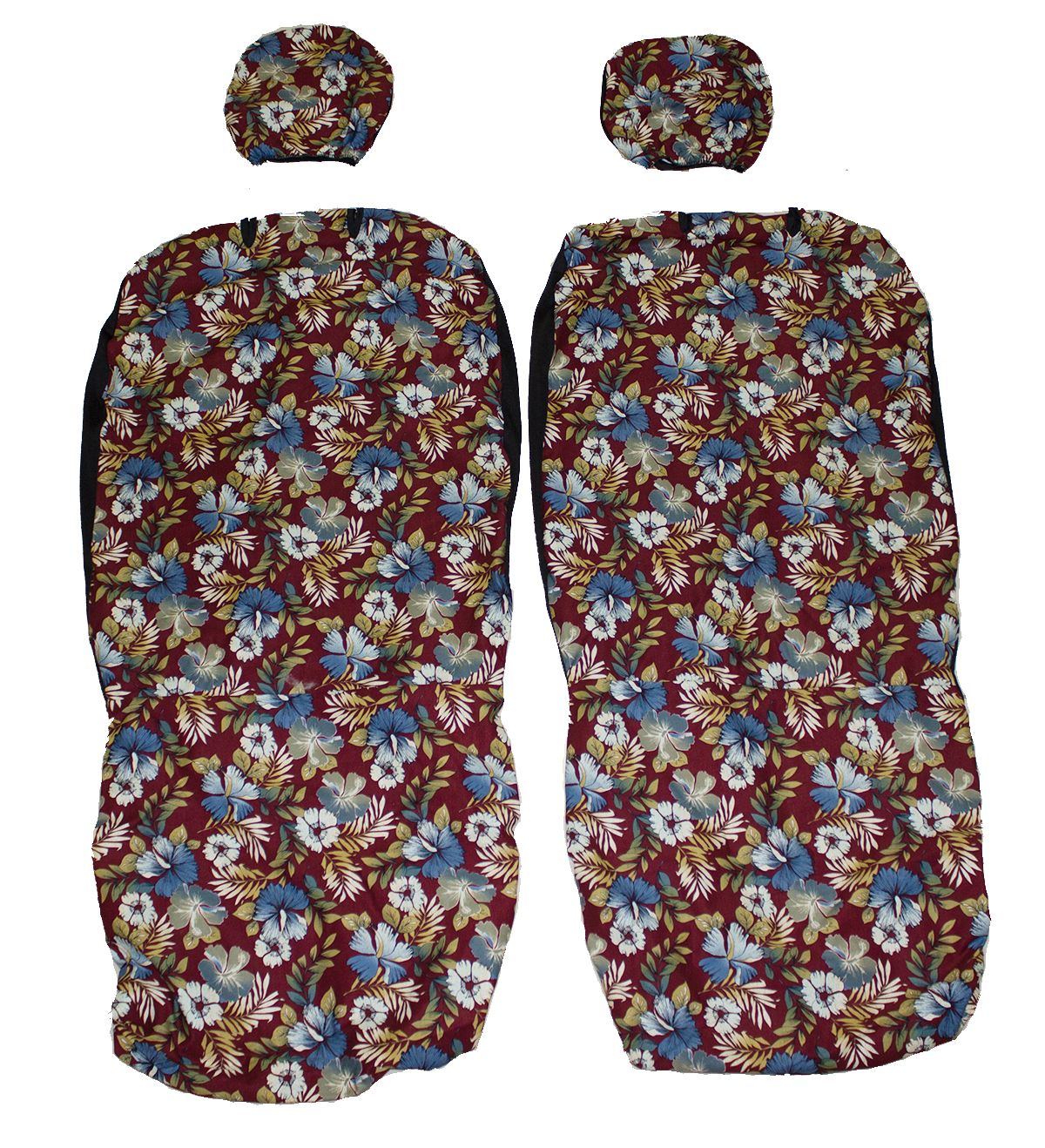 Hawaii Seat Cover<br>Separated Headrest<br>Burgundy Color Flower<br>(Non-quilted)