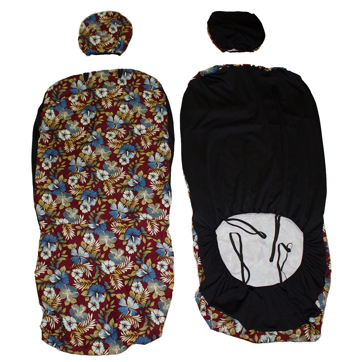 Hawaii Seat Cover<br>Separated Headrest<br>Burgundy Color Flower<br>(Non-quilted)
