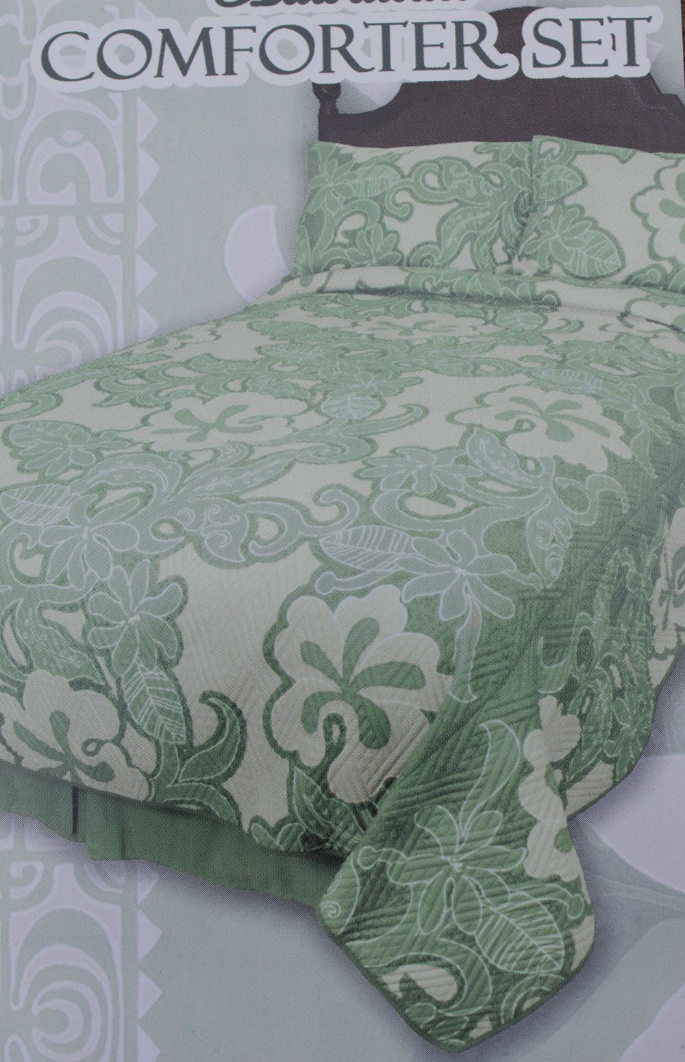 Hawaiian Quilt Thin Comforter Set<br>Green and Beige