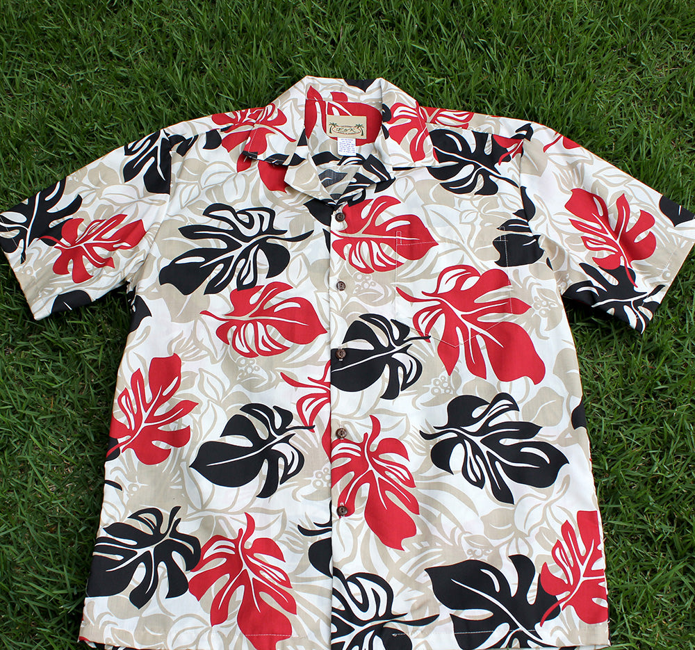 Hawaiian Shirt  #9 Red /black leaf,  3XL