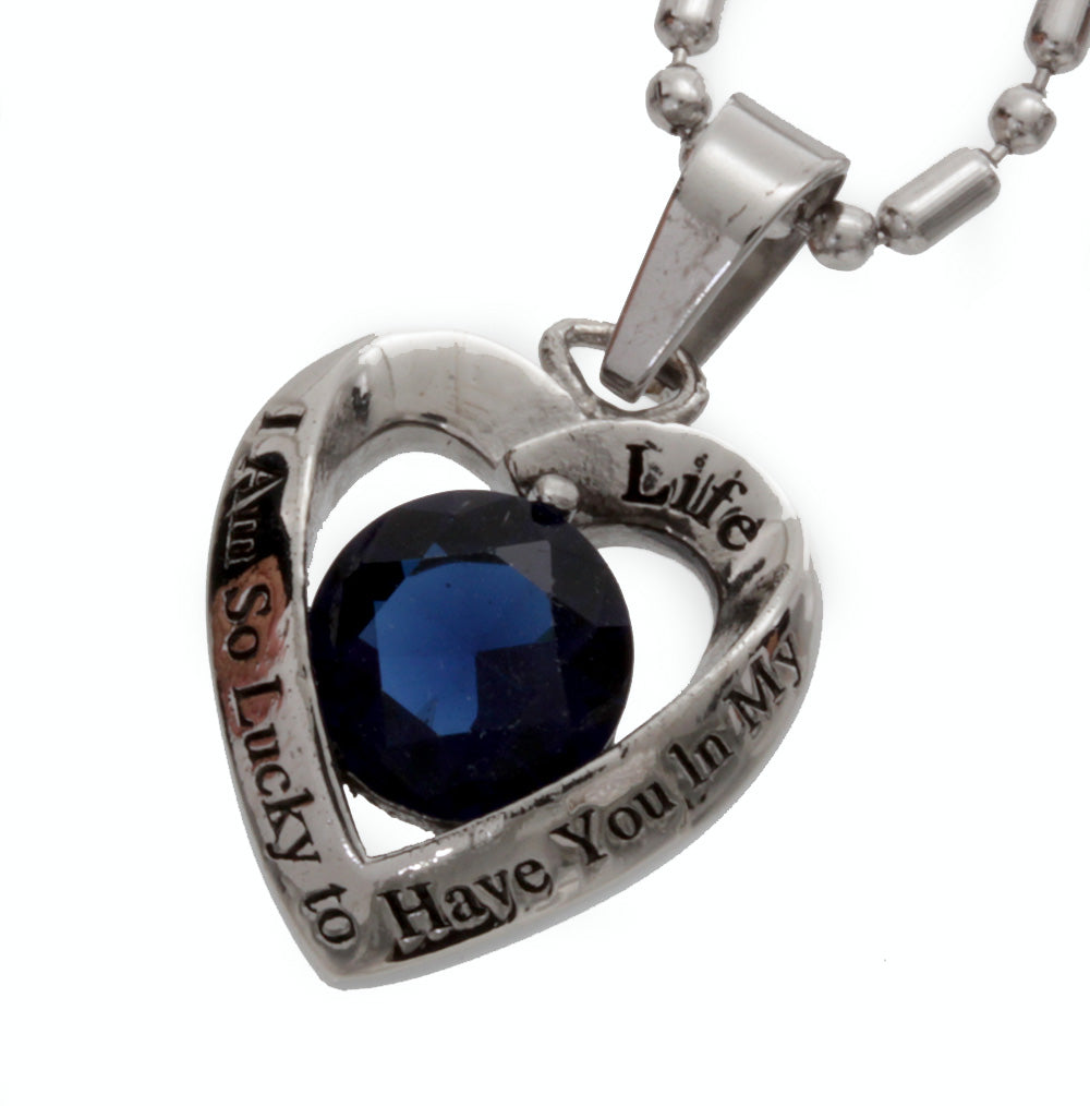 I Am So Lucky Womens Dark Blue Crystal Heart Pendant