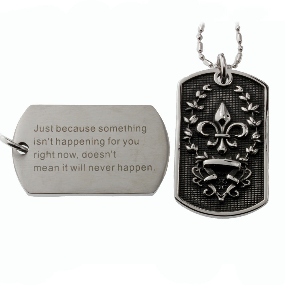Inspirational Quotes Dog Tag with Fleur De Lis Cross